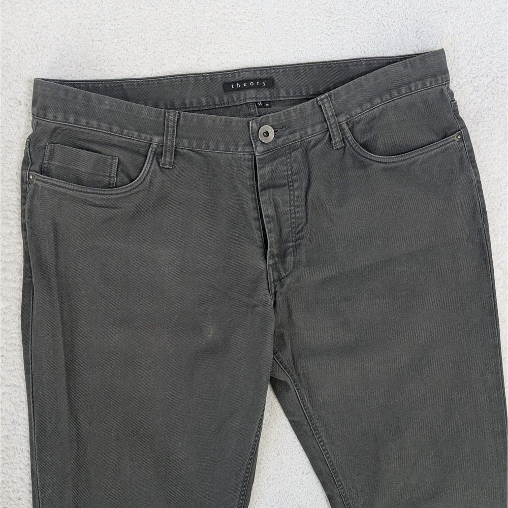 Theory Jeans Mens 36x32 Gray Ziggy Slim Leg Button Fly Raw Denim
